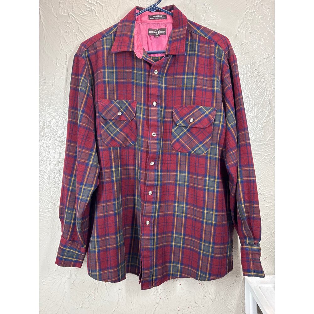 Northwest Territory Flannel Shirt Button Up Long Sleeve Plaid Red Mens Sz Large‎